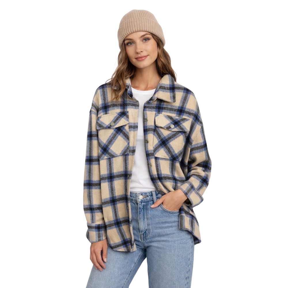 Jack+Avery Plaid Shacket Women M Button Front Flannel Cabin Grunge Gorpcore Fall